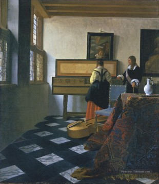 Une dame aux Virginales avec un gentilhomme baroque Johannes Vermeer Peinture à l'huile